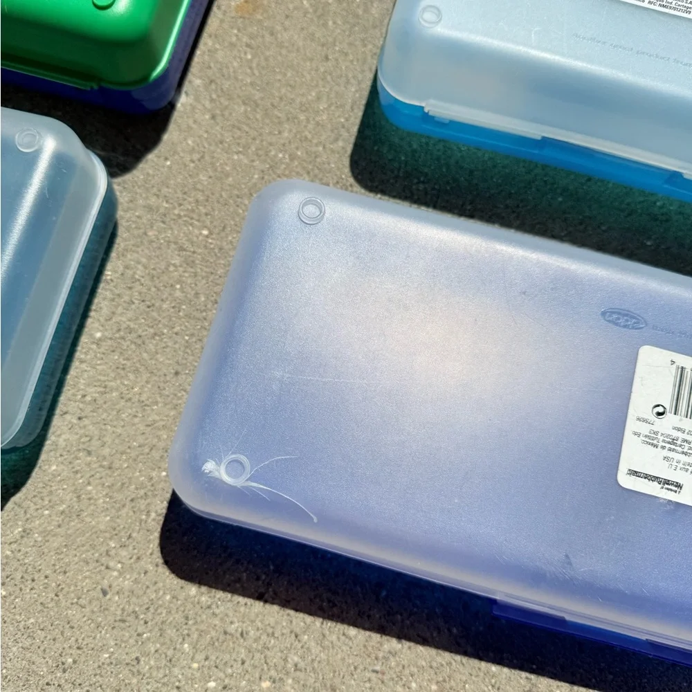 Vintage Spacemaker School Supplies Pencil Box Greens and Blues (4)